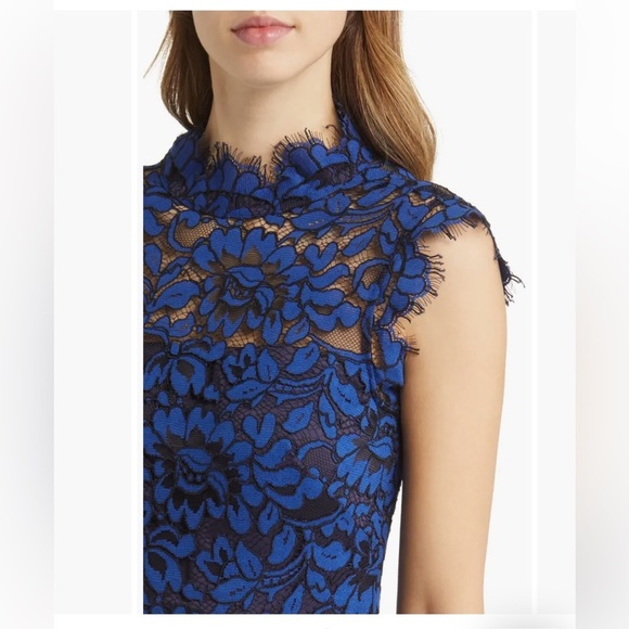 ELIZA J MOCK NECK OPEN BACK MERMAID GOWN BLUE BLACK - Picture 3 of 11